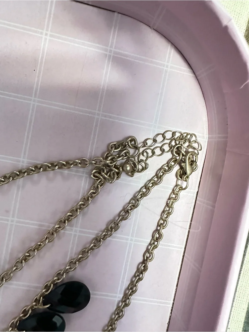 Gold Chain Necklace and Earring Set with Black Faceted Teardrops